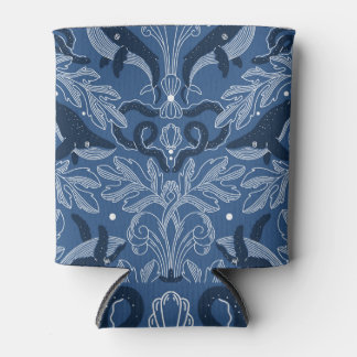 Nautical whales, damask texture pattern. can cooler
