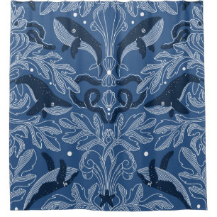 Nautical whales, damask texture pattern. shower curtain