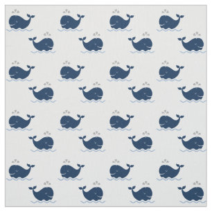 Nautical Whales Pattern   Navy Blue and Grey Fabric