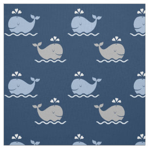 Nautical Whales Pattern   Navy Blue and Grey Fabric