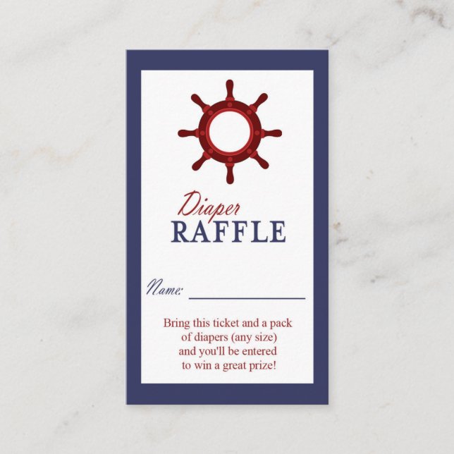 Nautical Wheel Blue and Red Diaper Raffle Ticket Enclosure Card (Front)