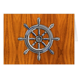 Nautical Wheel on Teak Veneer