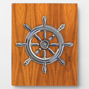 Nautical Wheel on Teak Veneer Plaque