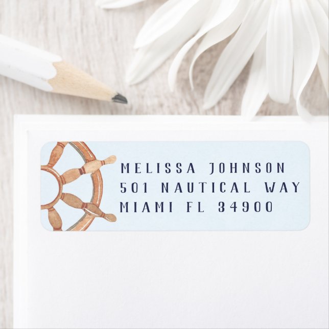 Nautical Wheel Personalised Teal Return Address Label (Insitu)