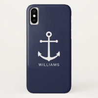 Nautical White Anchor and Custom Name on Navy Blue