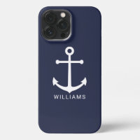 Nautical White Anchor and Custom Name on Navy Blue