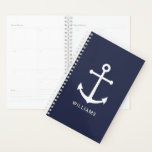 Nautical White Anchor and Custom Name on Navy Blue Planner<br><div class="desc">Modern Minimalist Nautical Planner featuring white anchor with personalised name in white modern sans serif font style on navy blue background.
Perfect as gift for new year's day and any special occasions.</div>