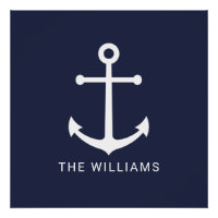 Nautical White Anchor and Custom Name on Navy Blue