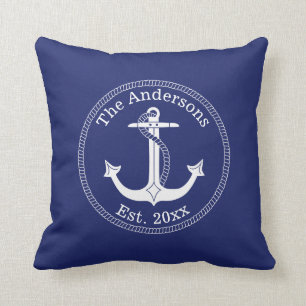 Nautical White Anchor Family Name Cushion