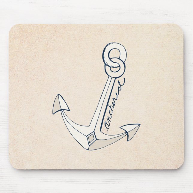 Nautical White Anchor Mouse Pad (Front)