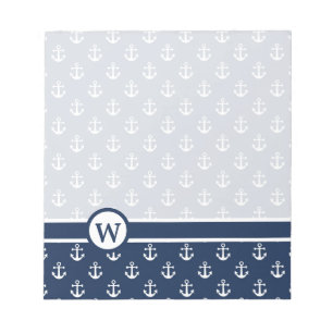 Nautical white anchor on a navy blue background notepad
