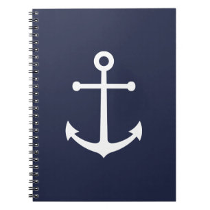 Nautical White Anchor on Navy Blue Notebook