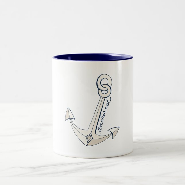 Nautical White Anchor Two-Tone Coffee Mug (Center)