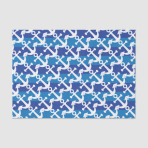 Nautical   White Anchors   Blue Stripes Tissue Paper
