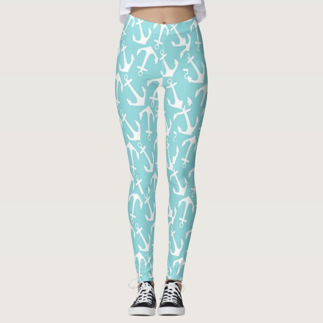 Nautical White Anchors Leggings (Front)