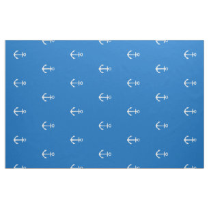 Nautical White Anchors on School Days Blue Fabric