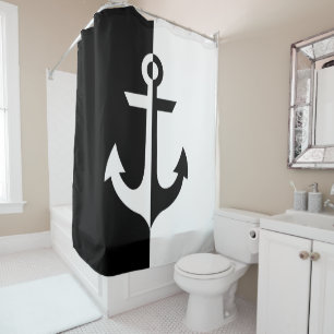 Nautical White and Black Anchor {pick your color} Shower Curtain