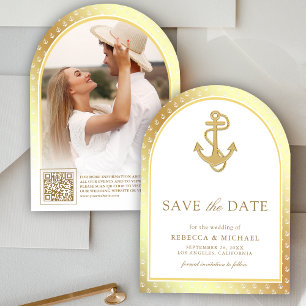 Nautical White and Gold Anchor Arch Photo Wedding Save The Date