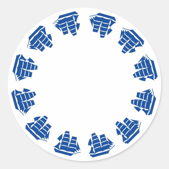 Nautical white blue boats frame blank seaside classic round sticker (Front)