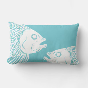 Nautical White Fish Heads & Blue Lumbar Cushion