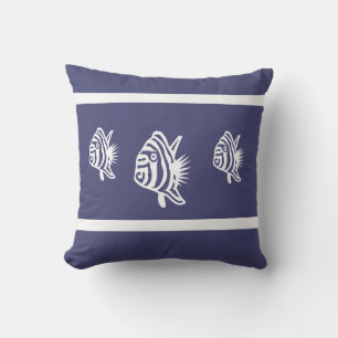 Nautical white fish  on navy blue coastal living cushion