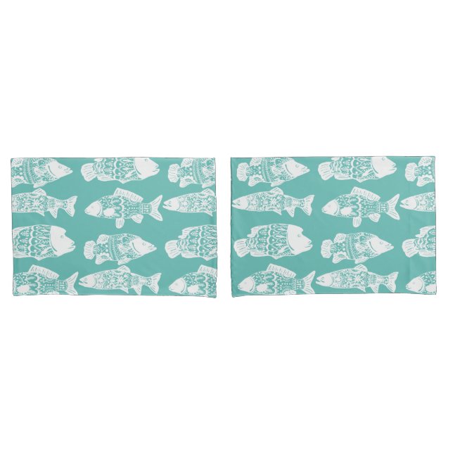 Nautical White Floral Patterned Fish Pillowcase (Front-Set)
