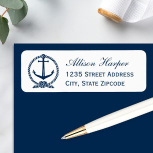 Nautical White Navy Anchor Wedding Address Return Address Label