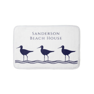 Nautical White Navy Blue Sandpipers Address Doorma Bath Mat