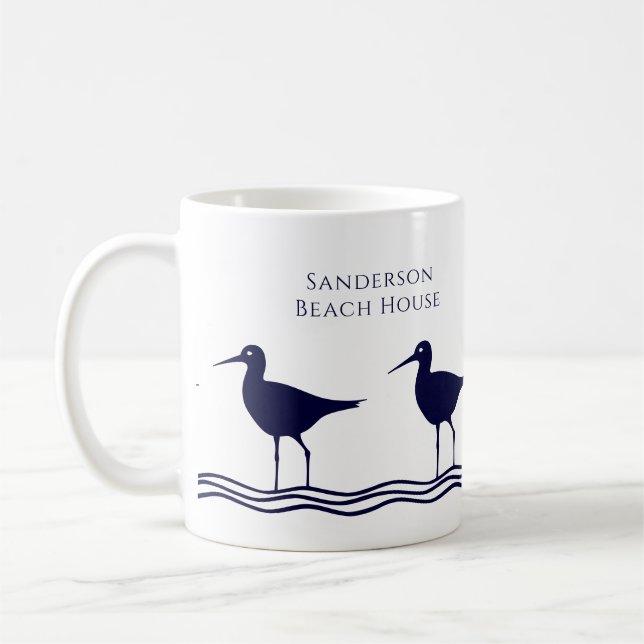 Nautical White Navy Blue Sandpipers beach house  Coffee Mug (Left)