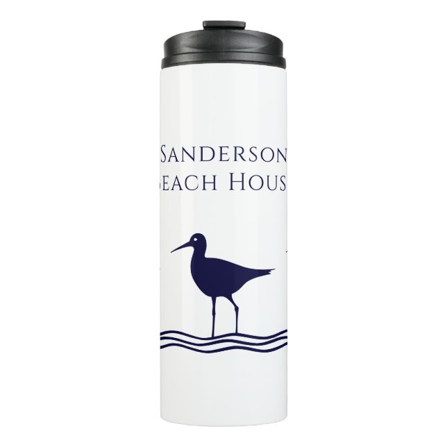 Nautical White Navy Blue Sandpipers beach house Thermal Tumbler (Front)