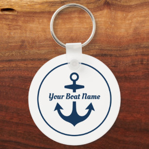 Nautical White Navy Personalised Boat Name Anchor Key Ring