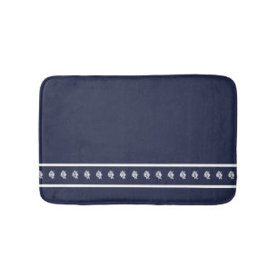 Nautical White on Navy  Angelfish Fish Coastal Bath Mat