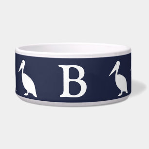 Nautical White Pelicans & Navy Blue Monogram
