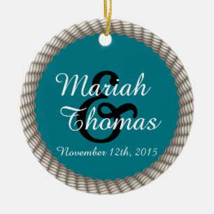 Nautical White Rope and Anchor Monogram Ceramic Ornament