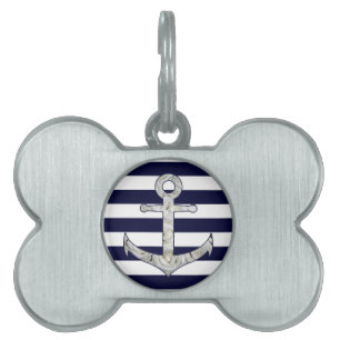 Nautical white rose anchor pet name tag