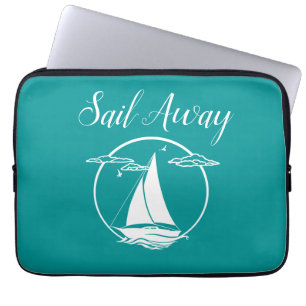 Nautical white sail boat/sail away / silhouette laptop sleeve