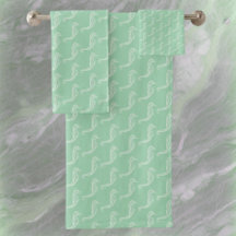 Nautical White Seahorse Skeleton Pattern Green