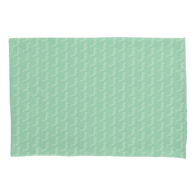 Nautical White Seahorse Skeleton Pattern Green Pillowcase (Front-Left)