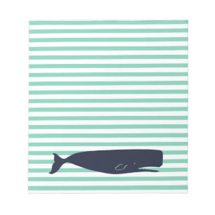 Nautical White Stripes and Navy Whale Notepad