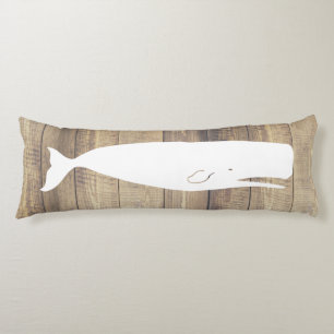 Nautical White Whale & Faux Light Ship Wood Body Cushion