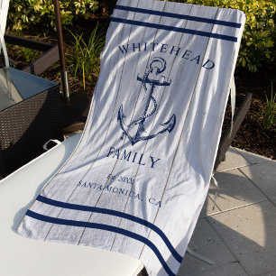 Nautical White Wood Custom Family Anchor Beach Towel