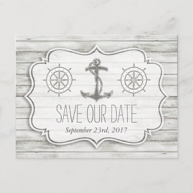Nautical Whitewashed Wood Beach Wedding Collection Announcement Postcard (Front)