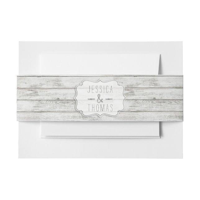 Nautical Whitewashed Wood Beach Wedding Collection Invitation Belly Band (Front Example)