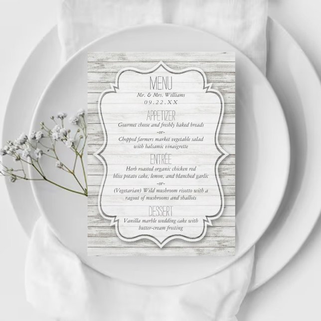 Nautical Whitewashed Wood Beach Wedding Collection Menu (Creator Uploaded)