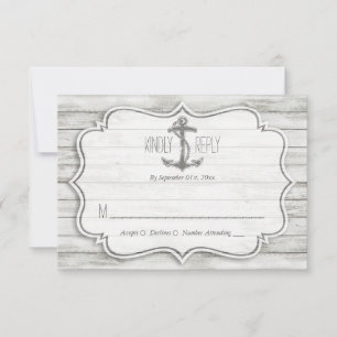 Nautical Whitewashed Wood Beach Wedding Collection RSVP Card