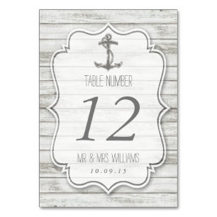 Nautical Whitewashed Wood Beach Wedding Collection Table Number