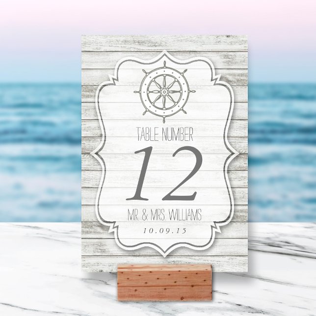 Nautical Whitewashed Wood Beach Wedding Collection Table Number (Creator Uploaded)