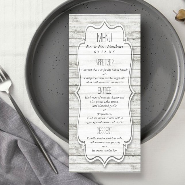 Nautical Whitewashed Wood Beach Wedding Menu (Creator Uploaded)