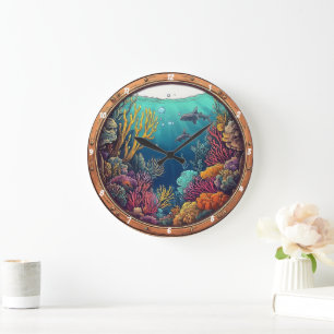 Nautical Window Deep Sea Dream Underwater Marine Large Clock