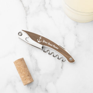 Nautical Wood Grain Personalised Boat Name Corkscrew